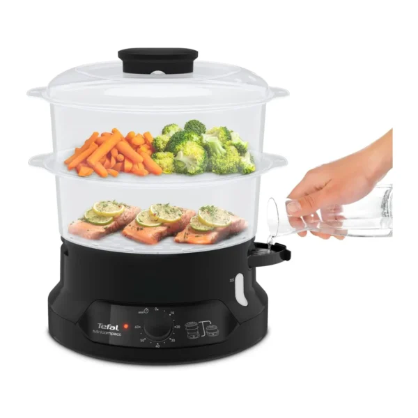 TEFAL Steam cooker | Minicompact Black 6L Steamer | 800W | 2 Bowls | Rice Bowl - Image 6