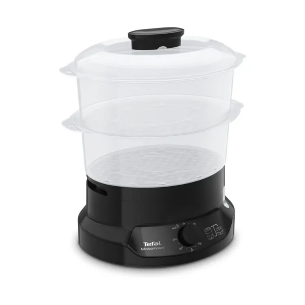 TEFAL Steam cooker | Minicompact Black 6L Steamer | 800W | 2 Bowls | Rice Bowl